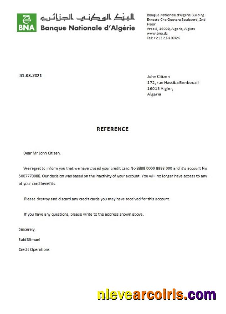 Algeria Banque nationale closure reference